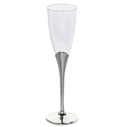 6 - Pack Plastic Champagne Flutes Clear/Silver - Stylish Disposable Glasses for Toasts 5oz - NestOCart