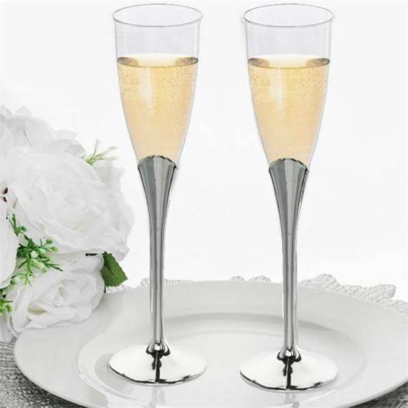 6 - Pack Plastic Champagne Flutes Clear/Silver - Stylish Disposable Glasses for Toasts 5oz - NestOCart