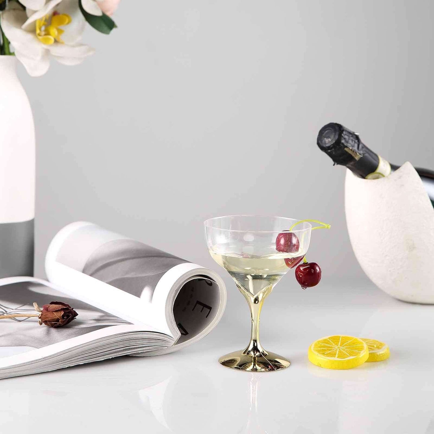 6 - Pack Plastic Champagne Glasses Gold Hard Material - Durable Disposable Goblets for Wine 5oz - NestOCart