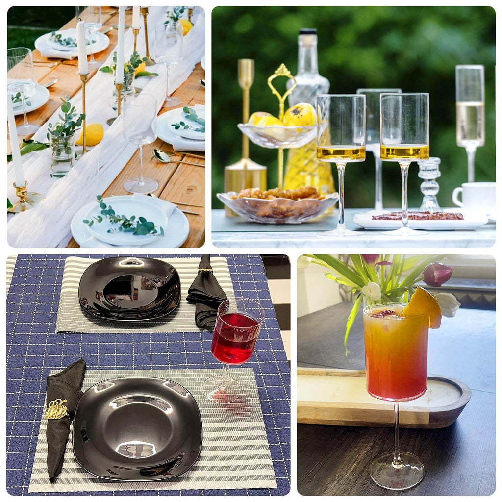 6 - Pack Plastic Cocktail Glasses Transparent Dusty Blue Cylindrical Long Stem - Shatterproof Tumblers 10oz - Bell Racket Store