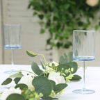 6 - Pack Plastic Cocktail Glasses Transparent Dusty Blue Cylindrical Long Stem - Shatterproof Tumblers 10oz - Bell Racket Store