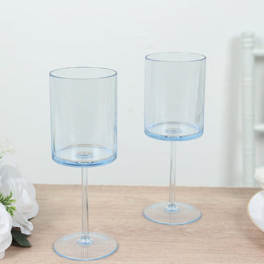 6 - Pack Plastic Cocktail Glasses Transparent Dusty Blue Cylindrical Long Stem - Shatterproof Tumblers 10oz - Bell Racket Store