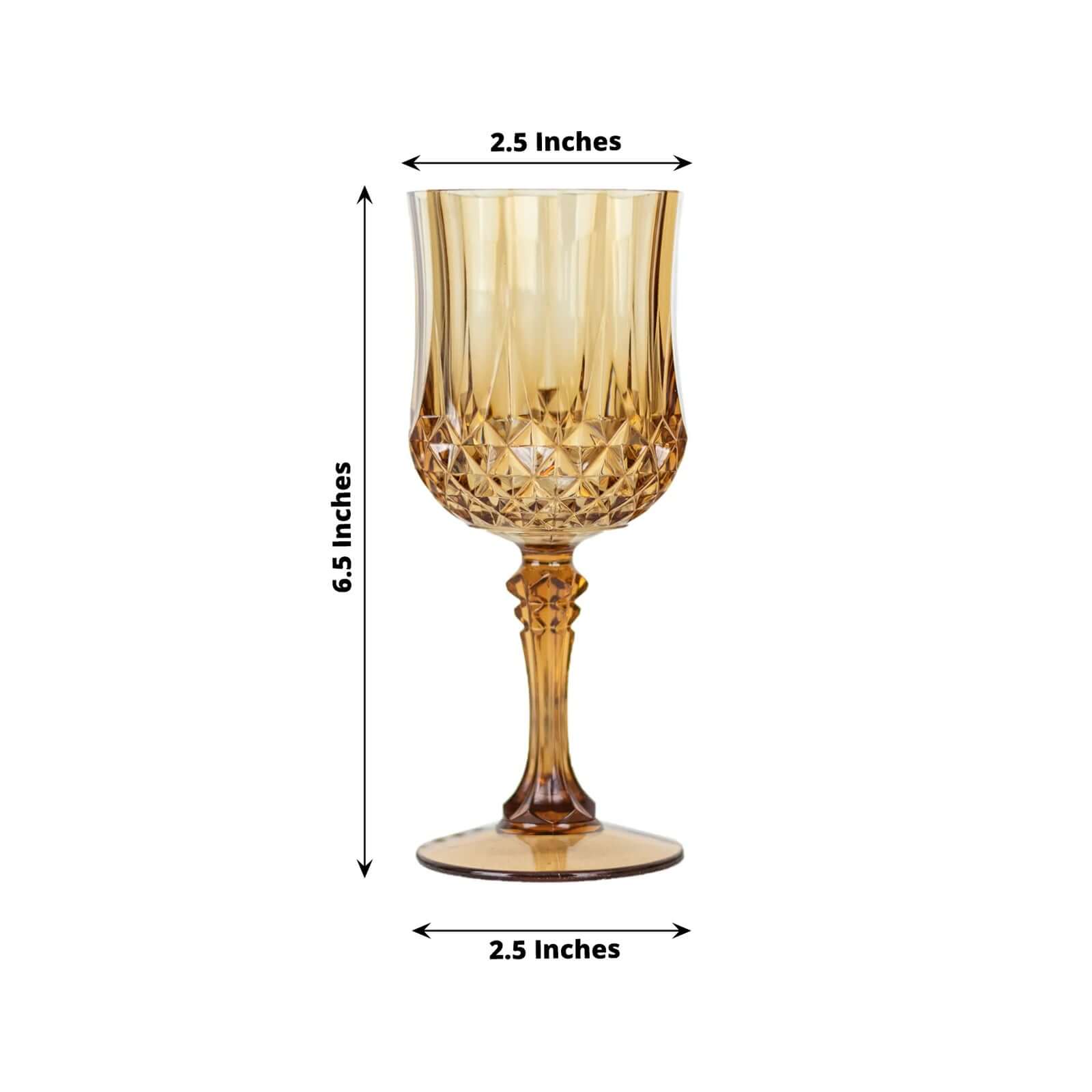 6 - Pack Plastic Cocktail Goblets Amber Gold Transparent Crystal Cut - Shatterproof Drinkware 8oz - Bell Racket Store