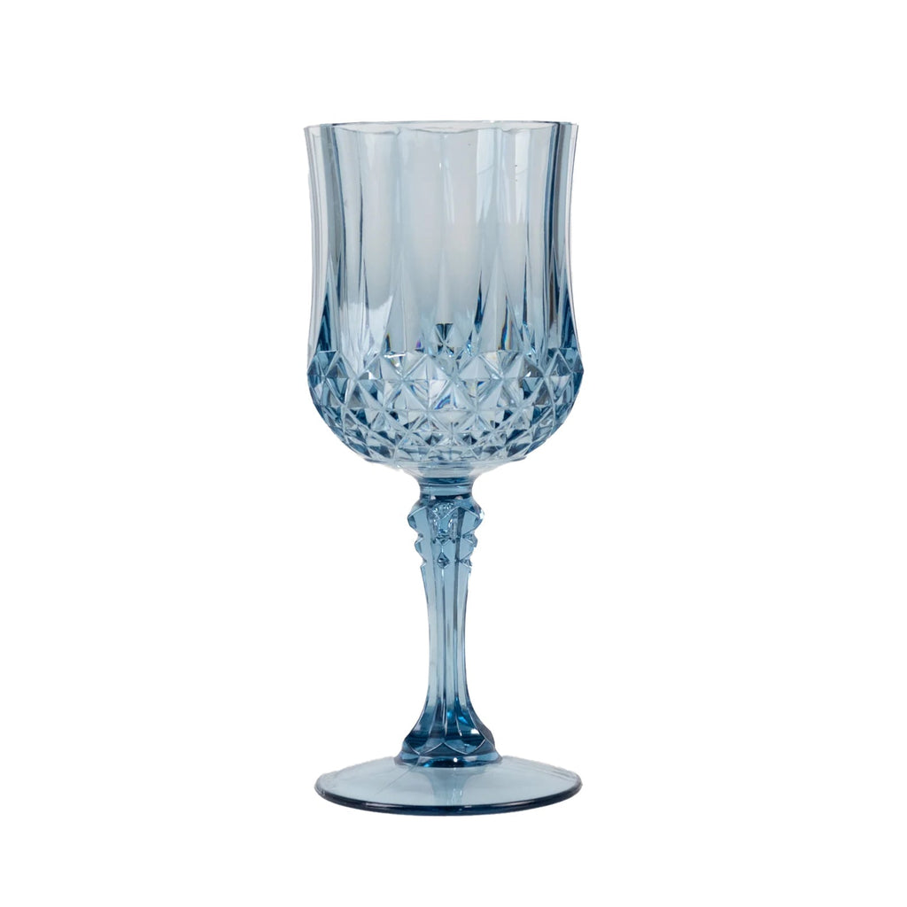 6 - Pack Plastic Cocktail Goblets Dusty Blue Transparent Crystal Cut - Shatterproof Drinkware 8oz - Bell Racket Store