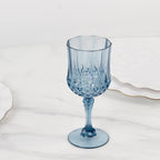 6 - Pack Plastic Cocktail Goblets Dusty Blue Transparent Crystal Cut - Shatterproof Drinkware 8oz - Bell Racket Store