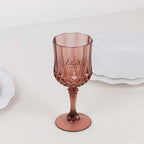 6 - Pack Plastic Cocktail Goblets Dusty Rose Transparent Crystal Cut - Shatterproof Drinkware 8oz - Bell Racket Store