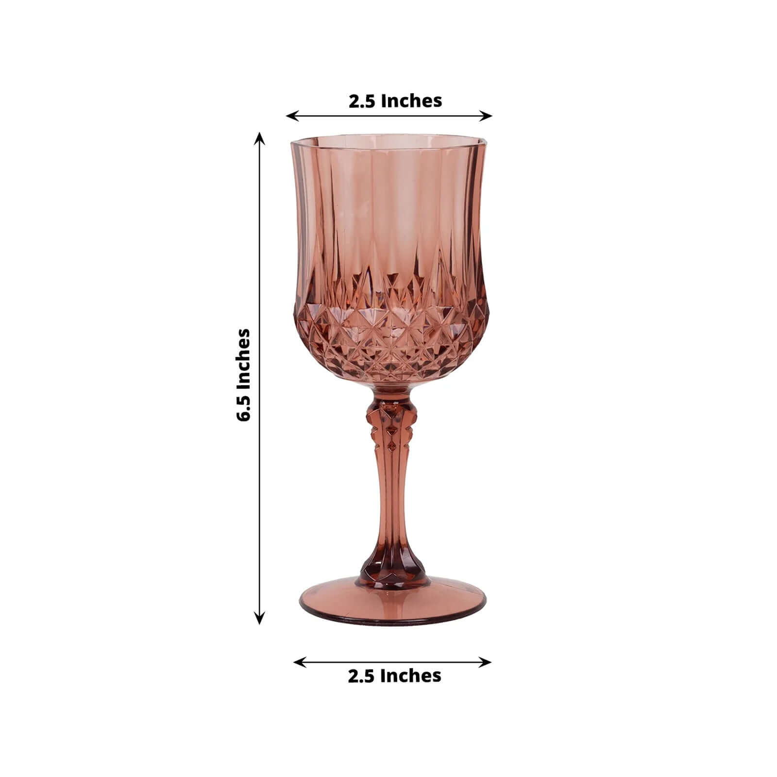 6 - Pack Plastic Cocktail Goblets Dusty Rose Transparent Crystal Cut - Shatterproof Drinkware 8oz - Bell Racket Store
