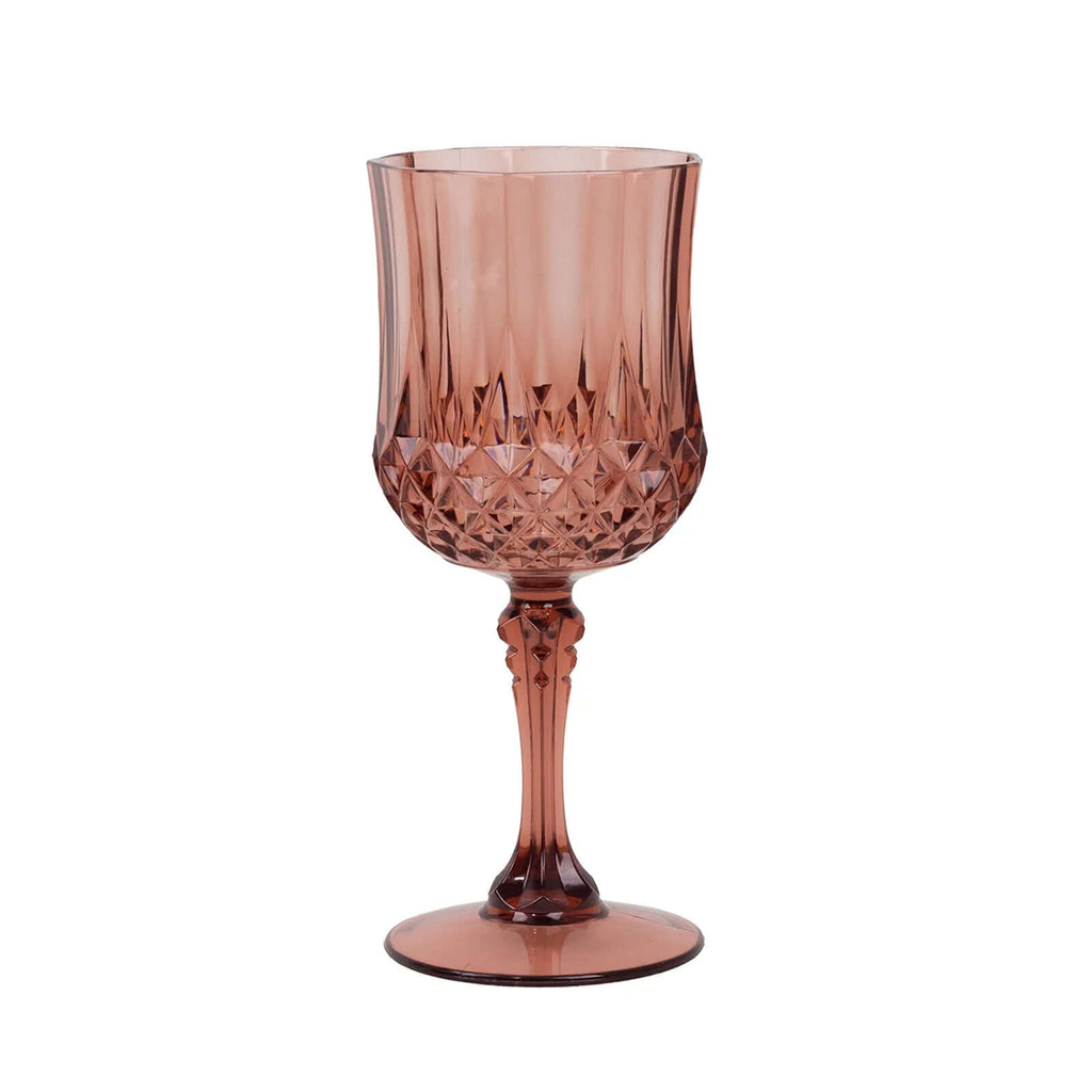6 - Pack Plastic Cocktail Goblets Dusty Rose Transparent Crystal Cut - Shatterproof Drinkware 8oz - Bell Racket Store