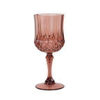 6 - Pack Plastic Cocktail Goblets Dusty Rose Transparent Crystal Cut - Shatterproof Drinkware 8oz - Bell Racket Store