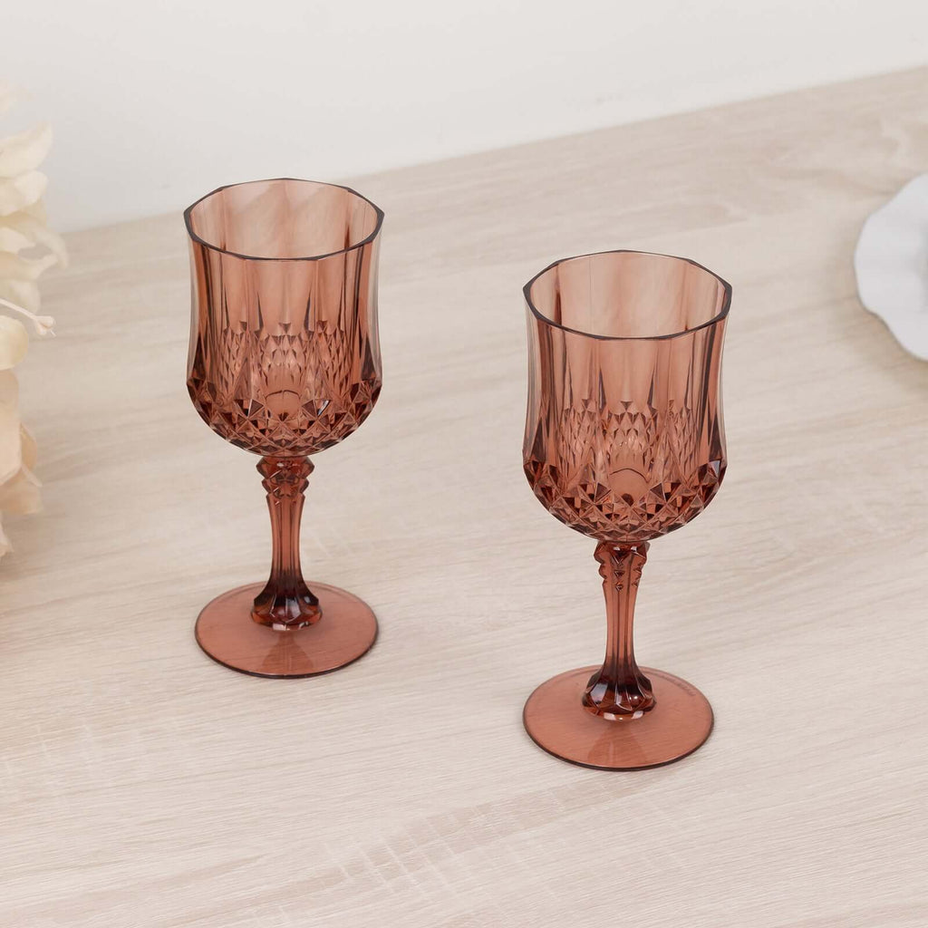 6 - Pack Plastic Cocktail Goblets Dusty Rose Transparent Crystal Cut - Shatterproof Drinkware 8oz - Bell Racket Store