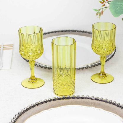 6 - Pack Plastic Cocktail Goblets Green Transparent Crystal Cut - Shatterproof Drinkware 8oz - Bell Racket Store