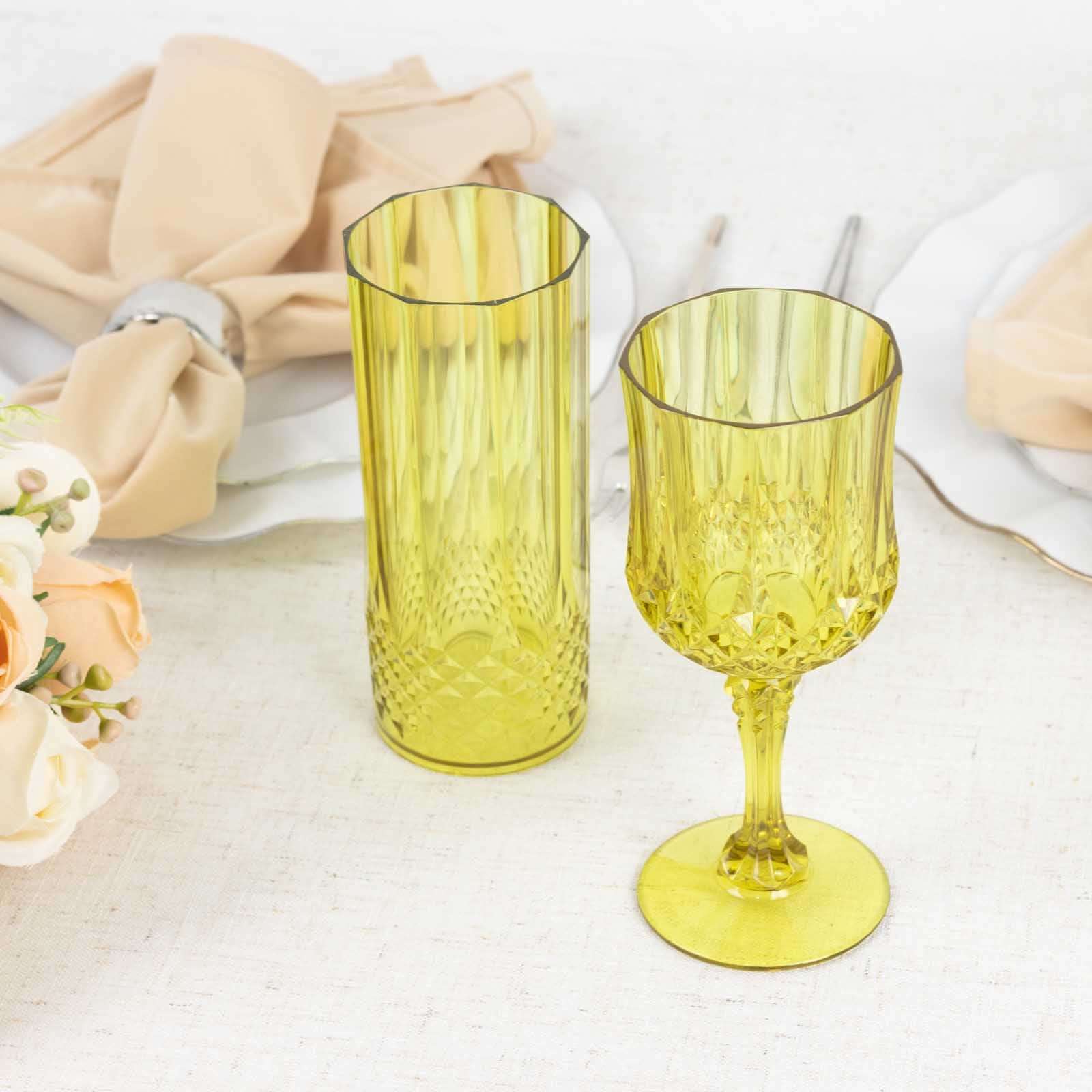 6 - Pack Plastic Cocktail Goblets Green Transparent Crystal Cut - Shatterproof Drinkware 8oz - Bell Racket Store