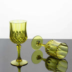 6 - Pack Plastic Cocktail Goblets Green Transparent Crystal Cut - Shatterproof Drinkware 8oz - Bell Racket Store