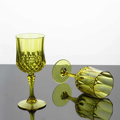 6 - Pack Plastic Cocktail Goblets Green Transparent Crystal Cut - Shatterproof Drinkware 8oz - Bell Racket Store
