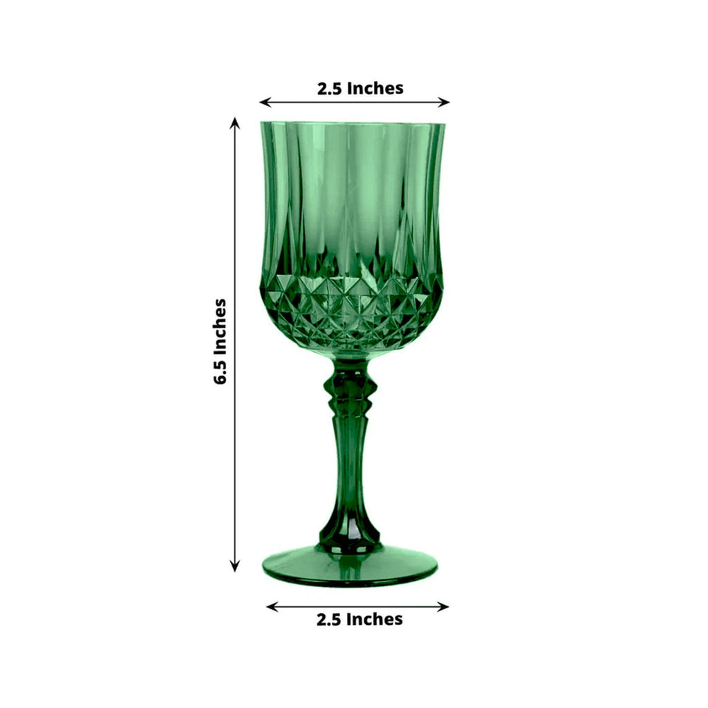 6 - Pack Plastic Cocktail Goblets Hunter Emerald Green Transparent Crystal Cut - Shatterproof Drinkware 8oz - Bell Racket Store