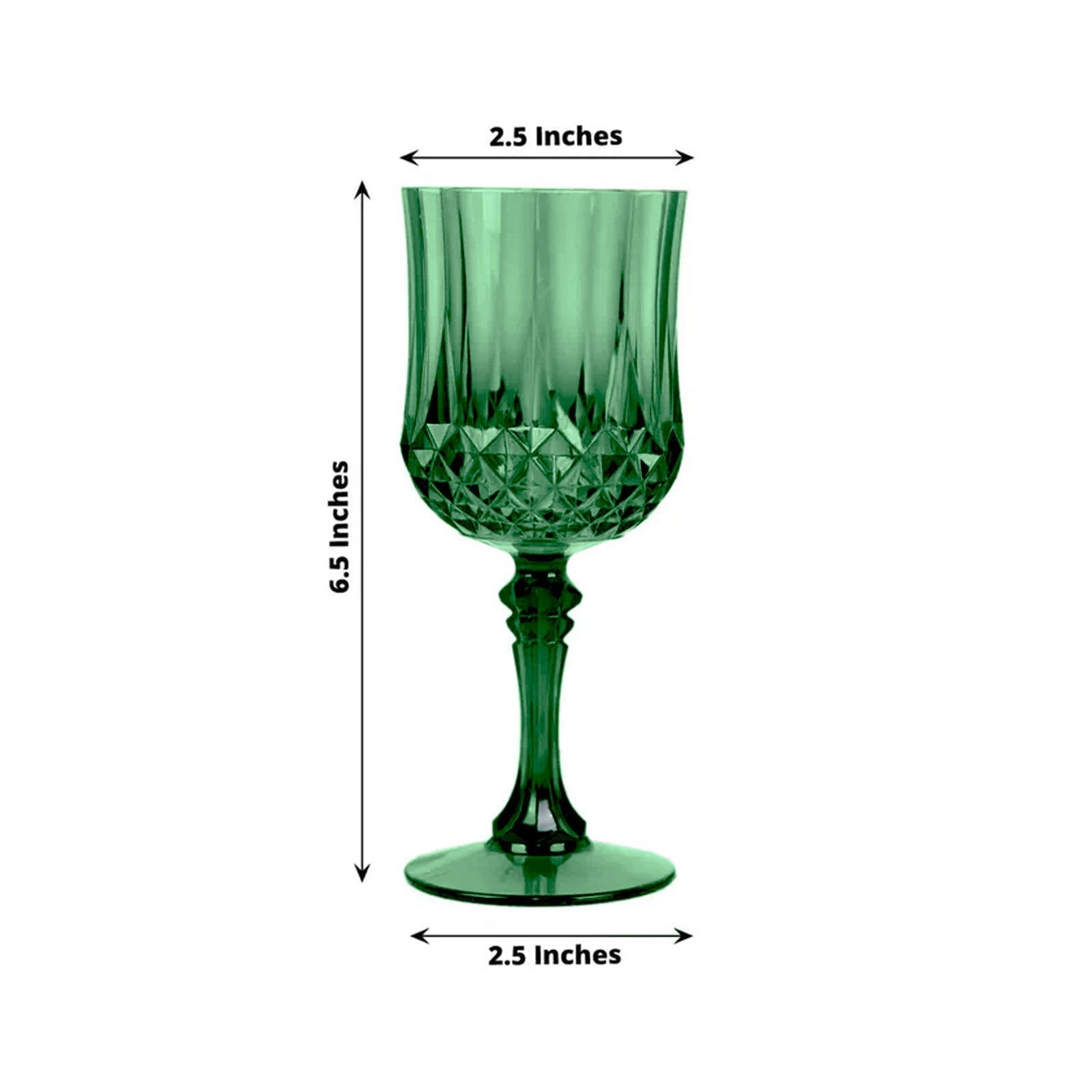 6 - Pack Plastic Cocktail Goblets Hunter Emerald Green Transparent Crystal Cut - Shatterproof Drinkware 8oz - Bell Racket Store