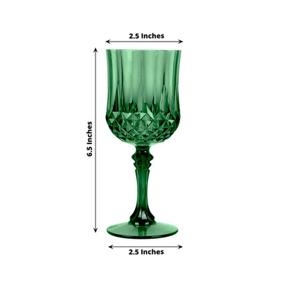 6 - Pack Plastic Cocktail Goblets Hunter Emerald Green Transparent Crystal Cut - Shatterproof Drinkware 8oz - Bell Racket Store