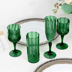 6 - Pack Plastic Cocktail Goblets Hunter Emerald Green Transparent Crystal Cut - Shatterproof Drinkware 8oz - Bell Racket Store