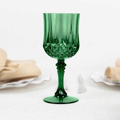 6 - Pack Plastic Cocktail Goblets Hunter Emerald Green Transparent Crystal Cut - Shatterproof Drinkware 8oz - Bell Racket Store