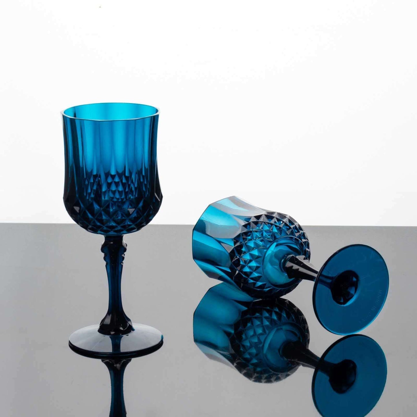 6 - Pack Plastic Cocktail Goblets Navy Blue Transparent Crystal Cut - Shatterproof Drinkware 8oz - Bell Racket Store