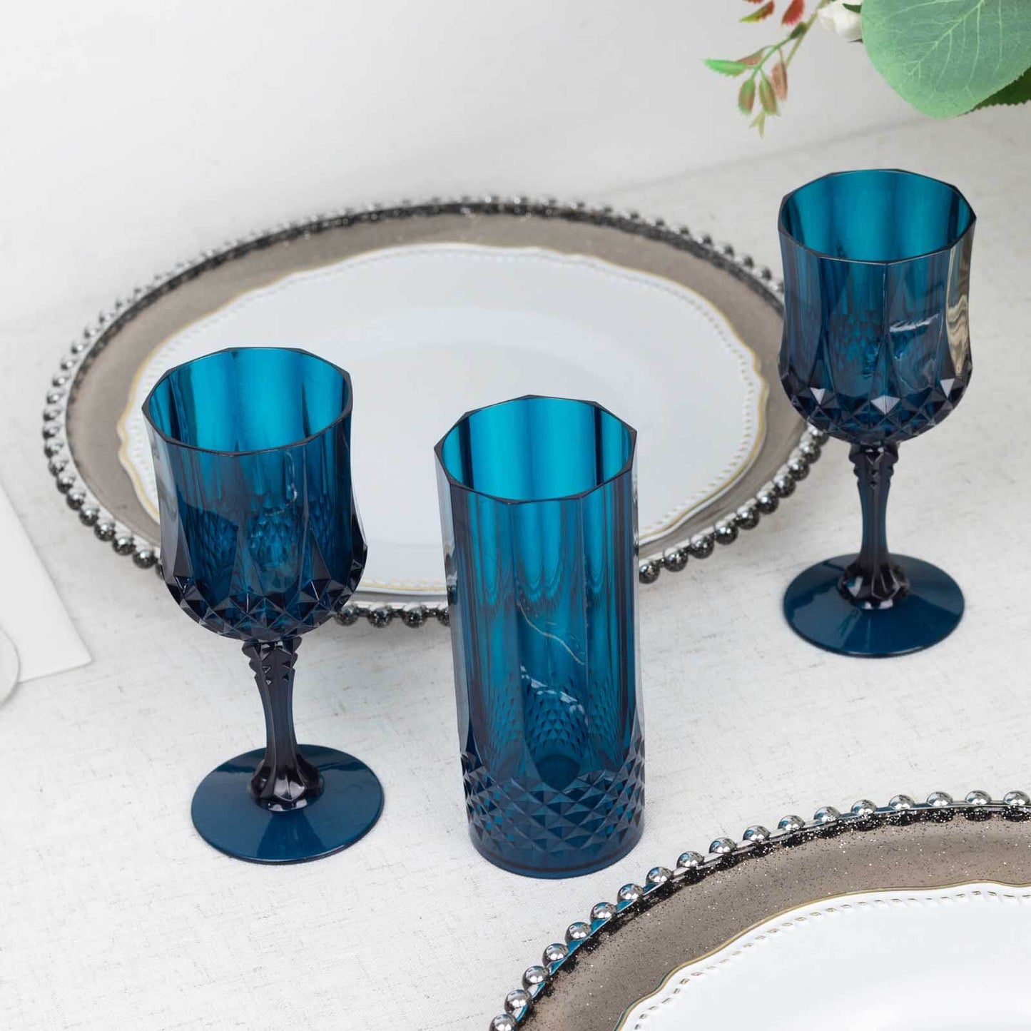 6 - Pack Plastic Cocktail Goblets Navy Blue Transparent Crystal Cut - Shatterproof Drinkware 8oz - Bell Racket Store