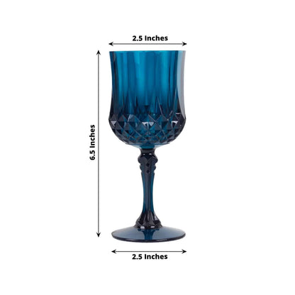 6 - Pack Plastic Cocktail Goblets Navy Blue Transparent Crystal Cut - Shatterproof Drinkware 8oz - Bell Racket Store