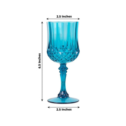 6 - Pack Plastic Cocktail Goblets Ocean Blue Transparent Crystal Cut - Shatterproof Drinkware 8oz - Bell Racket Store