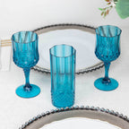 6 - Pack Plastic Cocktail Goblets Ocean Blue Transparent Crystal Cut - Shatterproof Drinkware 8oz - Bell Racket Store