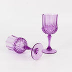 6 - Pack Plastic Cocktail Goblets Purple Transparent Crystal Cut - Shatterproof Drinkware 8oz - Bell Racket Store
