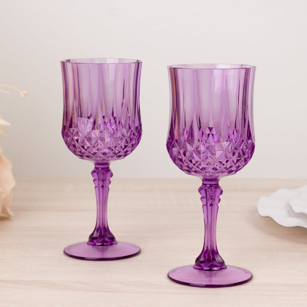 6 - Pack Plastic Cocktail Goblets Purple Transparent Crystal Cut - Shatterproof Drinkware 8oz - Bell Racket Store
