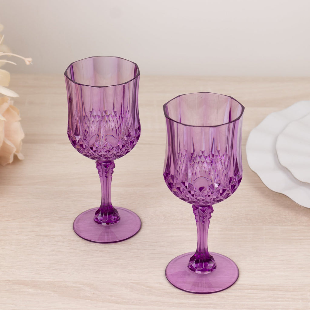 6 - Pack Plastic Cocktail Goblets Purple Transparent Crystal Cut - Shatterproof Drinkware 8oz - Bell Racket Store