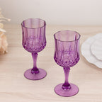 6 - Pack Plastic Cocktail Goblets Purple Transparent Crystal Cut - Shatterproof Drinkware 8oz - Bell Racket Store