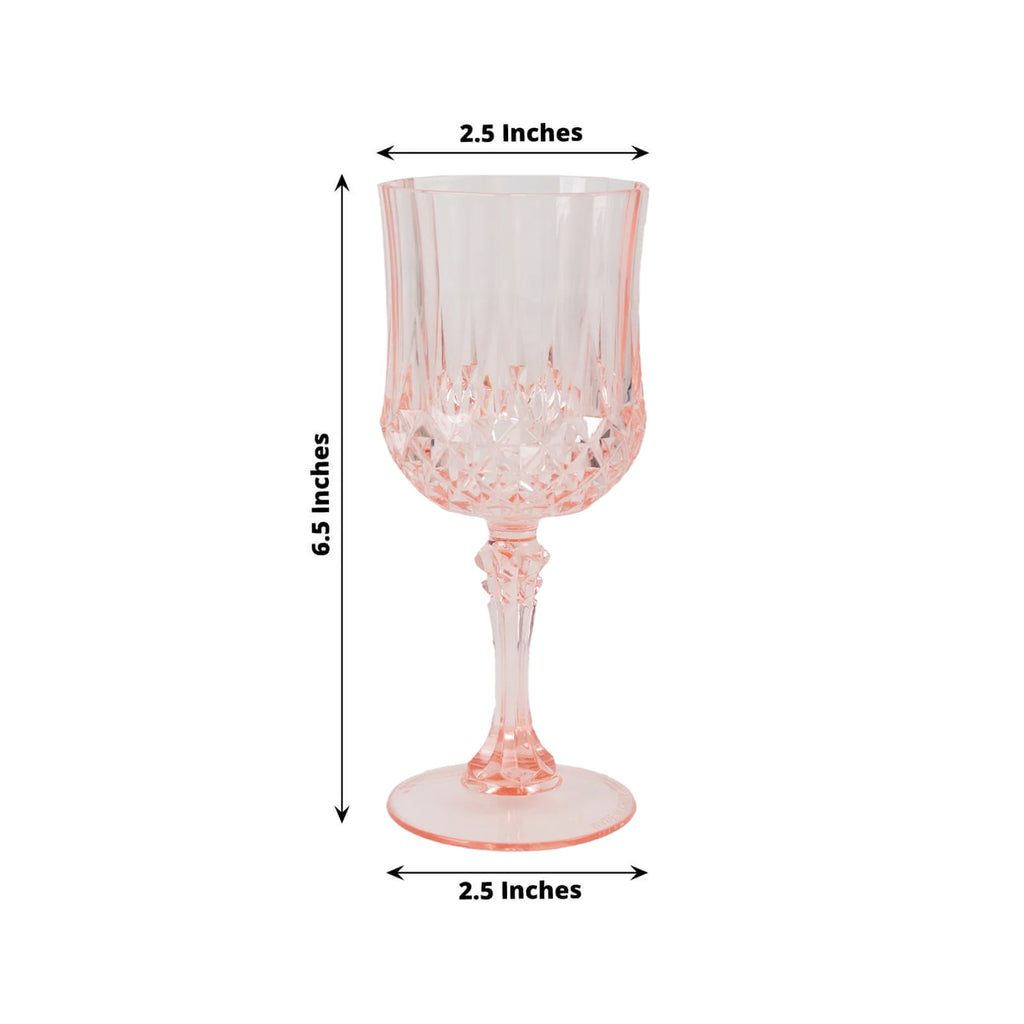 6 - Pack Plastic Cocktail Goblets Transparent Blush Crystal Cut - Shatterproof Drinkware 8oz - Bell Racket Store