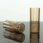6 - Pack Plastic Cocktail Tumblers Amber Gold Transparent Crystal Cut Style - Shatterproof Highball Glasses 14oz - Bell Racket Store