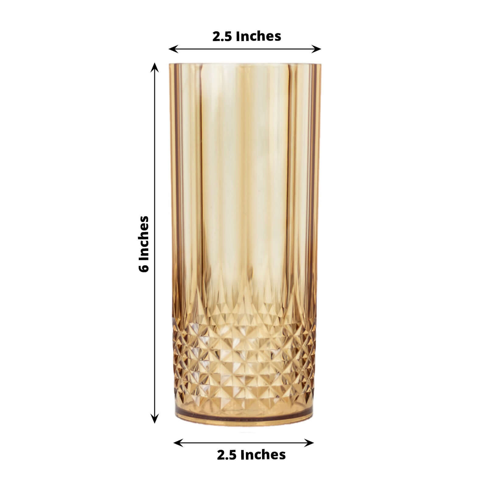 6 - Pack Plastic Cocktail Tumblers Amber Gold Transparent Crystal Cut Style - Shatterproof Highball Glasses 14oz - Bell Racket Store