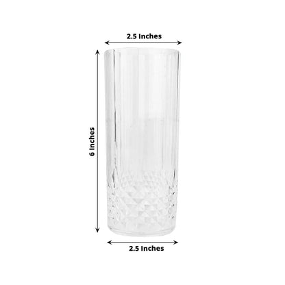 6 - Pack Plastic Cocktail Tumblers Clear Transparent Crystal Cut Style - Shatterproof Highball Glasses 14oz - Bell Racket Store