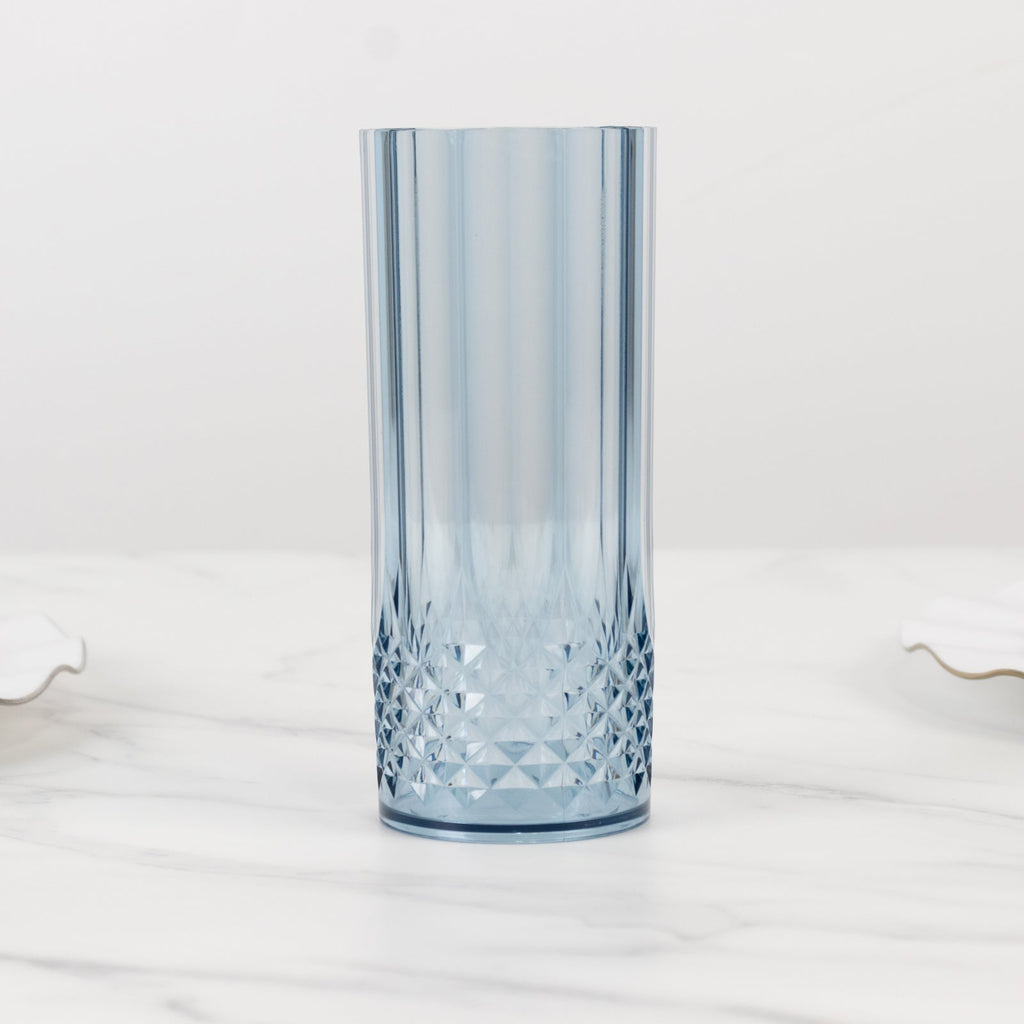 6 - Pack Plastic Cocktail Tumblers Dusty Blue Transparent Crystal Cut Style - Shatterproof Highball Glasses 14oz - Bell Racket Store