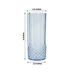 6 - Pack Plastic Cocktail Tumblers Dusty Blue Transparent Crystal Cut Style - Shatterproof Highball Glasses 14oz - Bell Racket Store