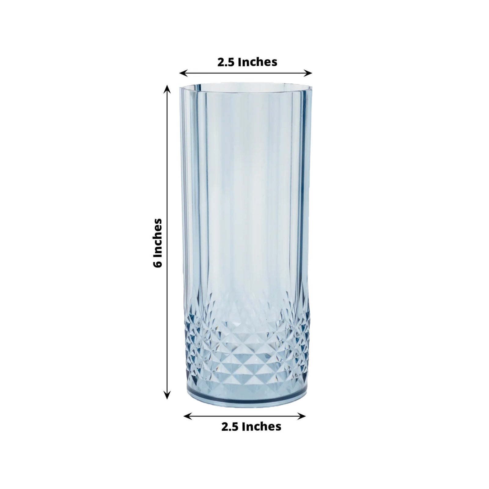 6 - Pack Plastic Cocktail Tumblers Dusty Blue Transparent Crystal Cut Style - Shatterproof Highball Glasses 14oz - Bell Racket Store