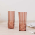 6 - Pack Plastic Cocktail Tumblers Dusty Rose Transparent Crystal Cut Style - Shatterproof Highball Glasses 14oz - Bell Racket Store