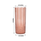 6 - Pack Plastic Cocktail Tumblers Dusty Rose Transparent Crystal Cut Style - Shatterproof Highball Glasses 14oz - Bell Racket Store