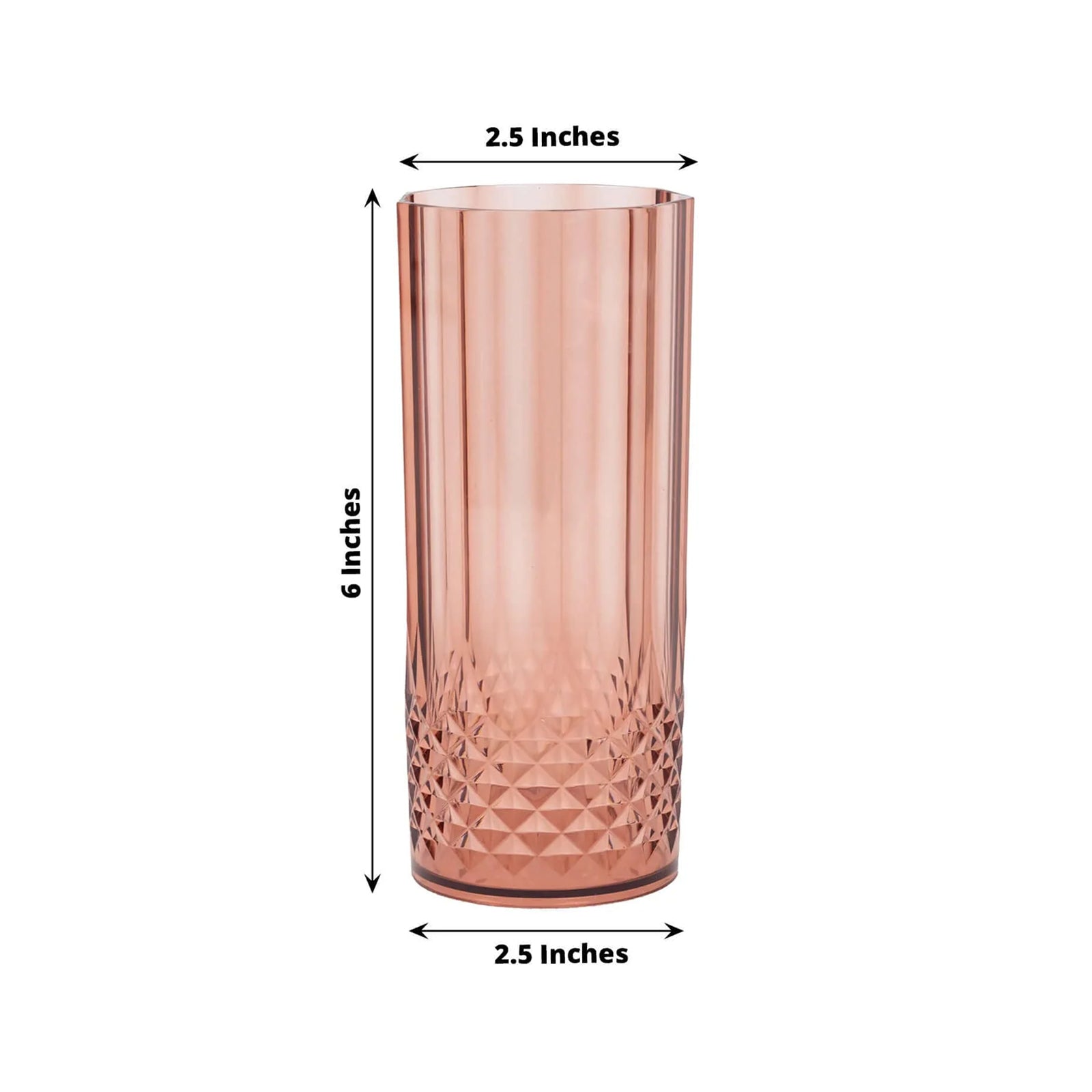 6 - Pack Plastic Cocktail Tumblers Dusty Rose Transparent Crystal Cut Style - Shatterproof Highball Glasses 14oz - Bell Racket Store
