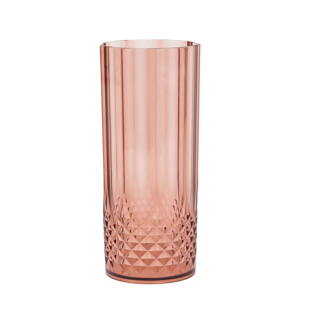 6 - Pack Plastic Cocktail Tumblers Dusty Rose Transparent Crystal Cut Style - Shatterproof Highball Glasses 14oz - Bell Racket Store