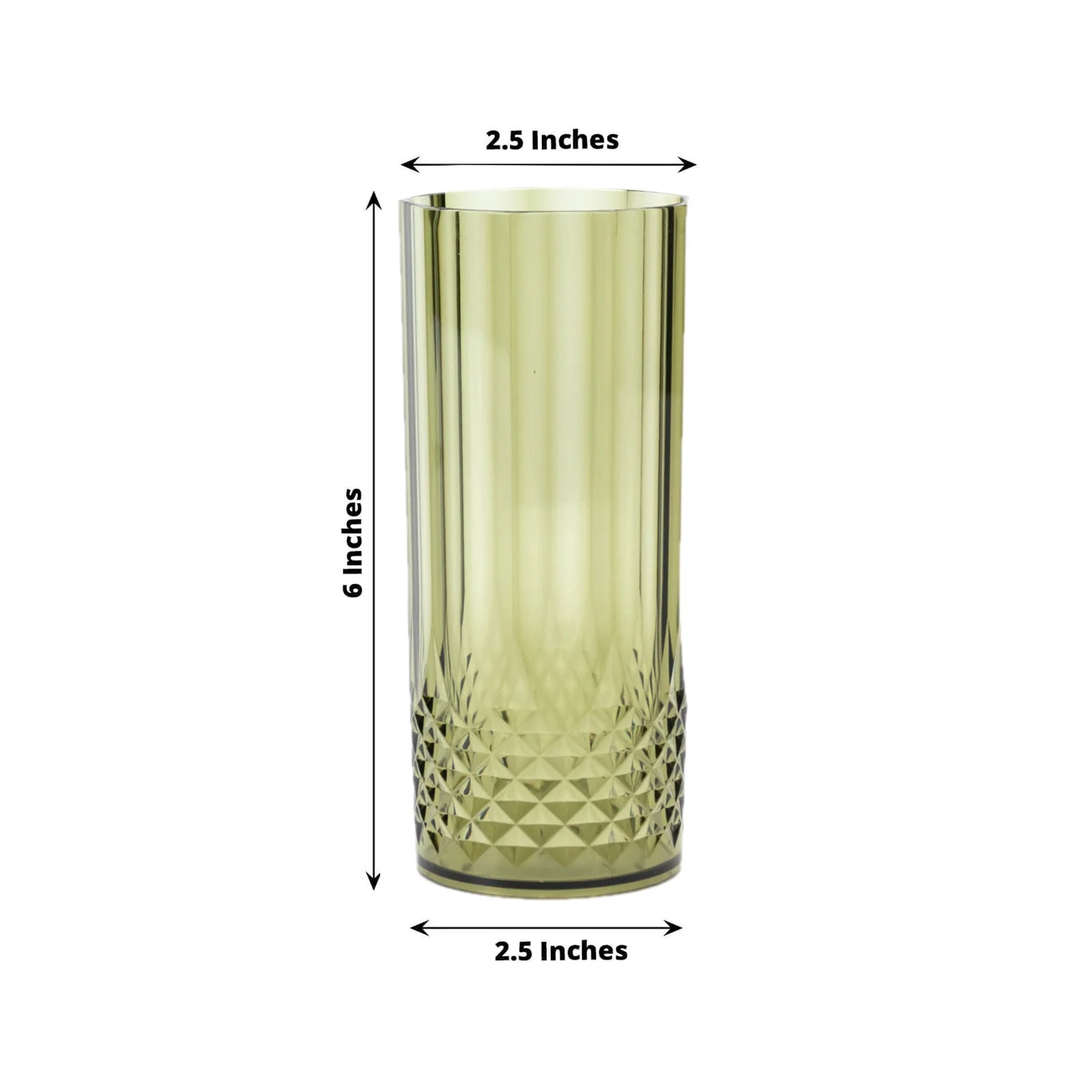 6 - Pack Plastic Cocktail Tumblers Dusty Sage Green Transparent Crystal Cut Style - Shatterproof Highball Glasses 14oz - Bell Racket Store