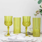 6 - Pack Plastic Cocktail Tumblers Green Transparent Crystal Cut Style - Shatterproof Highball Glasses 14oz - Bell Racket Store