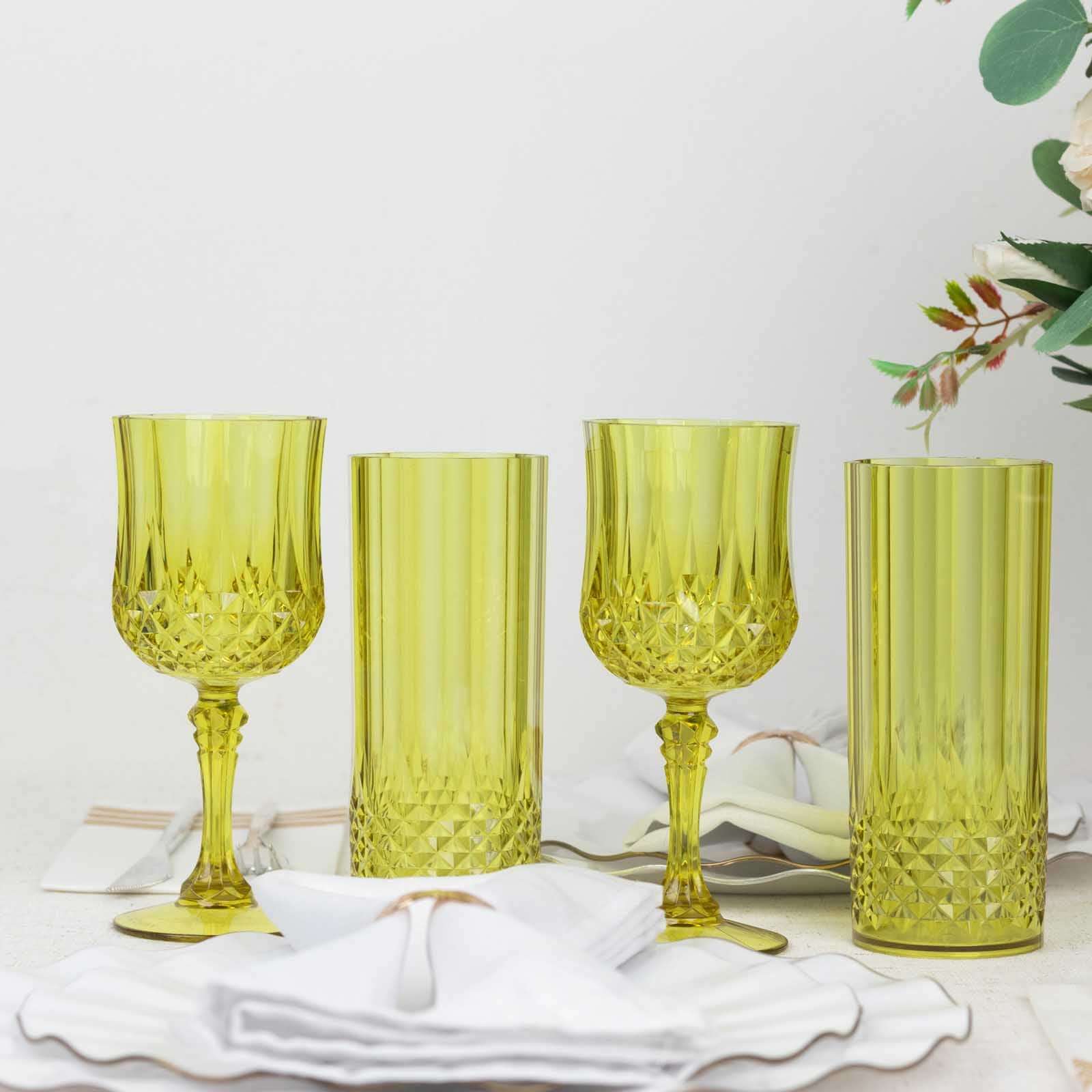 6 - Pack Plastic Cocktail Tumblers Green Transparent Crystal Cut Style - Shatterproof Highball Glasses 14oz - Bell Racket Store