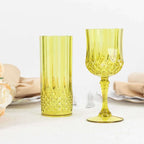6 - Pack Plastic Cocktail Tumblers Green Transparent Crystal Cut Style - Shatterproof Highball Glasses 14oz - Bell Racket Store