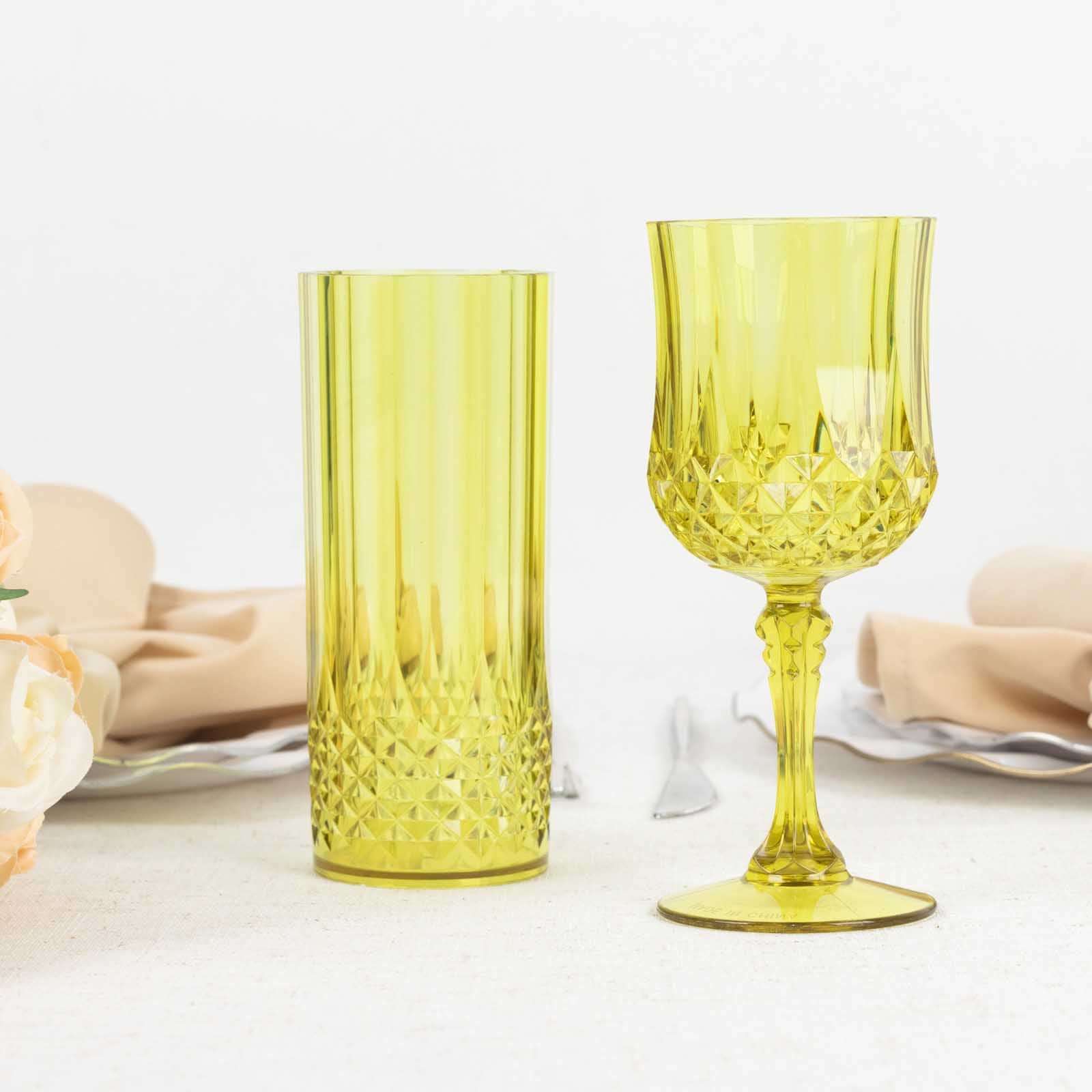 6 - Pack Plastic Cocktail Tumblers Green Transparent Crystal Cut Style - Shatterproof Highball Glasses 14oz - Bell Racket Store