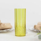 6 - Pack Plastic Cocktail Tumblers Green Transparent Crystal Cut Style - Shatterproof Highball Glasses 14oz - Bell Racket Store