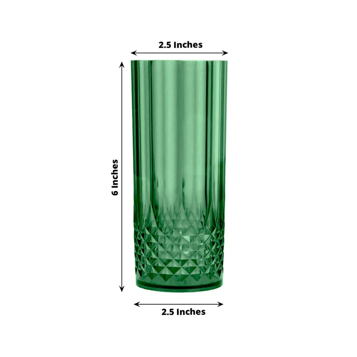 6 - Pack Plastic Cocktail Tumblers Hunter Emerald Green Transparent Crystal Cut Style - Shatterproof Highball Glasses 14oz - Bell Racket Store